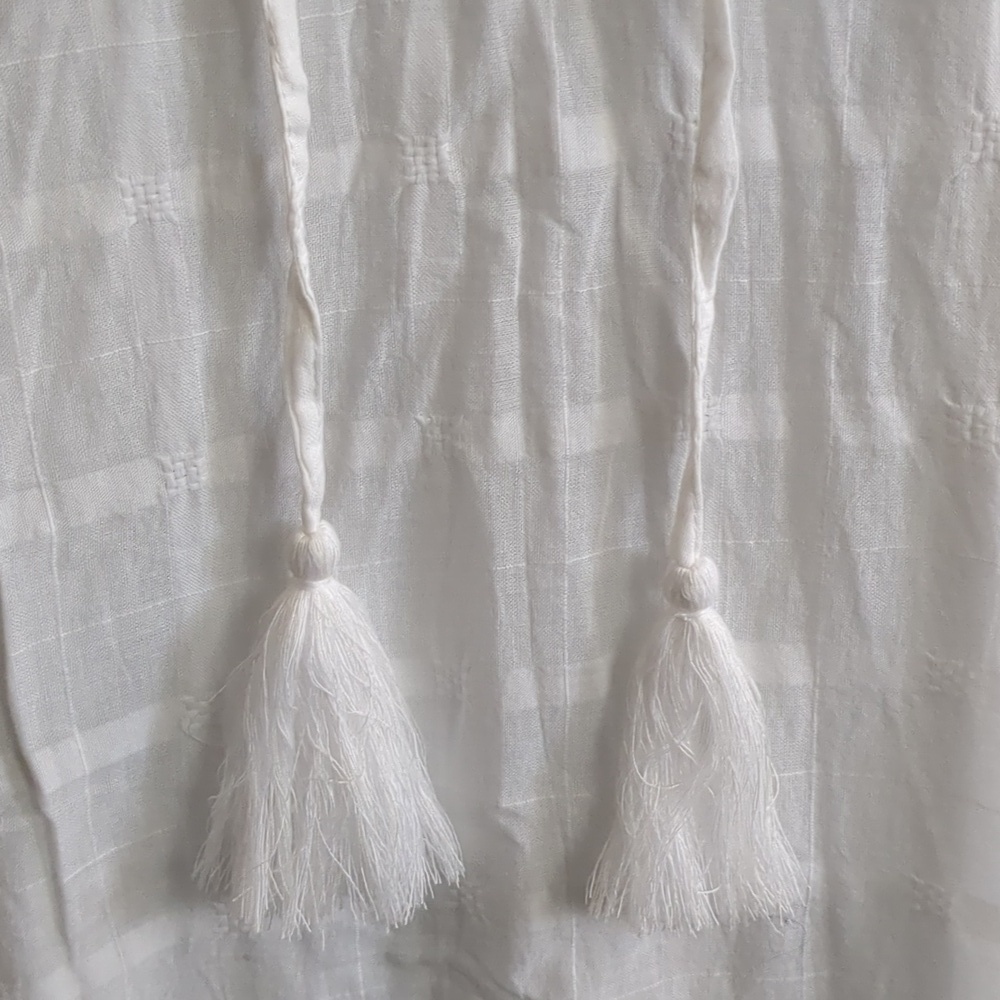 CABANA LIFE Essentials-White Sleeveless Halter-Tassels Eyelet Mini Dress SPF 50+ - Picture 8 of 14